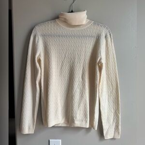 Pendleton 100% Merino Wool Cable Knit Turtleneck Sweater S Cream Cozy Coastal